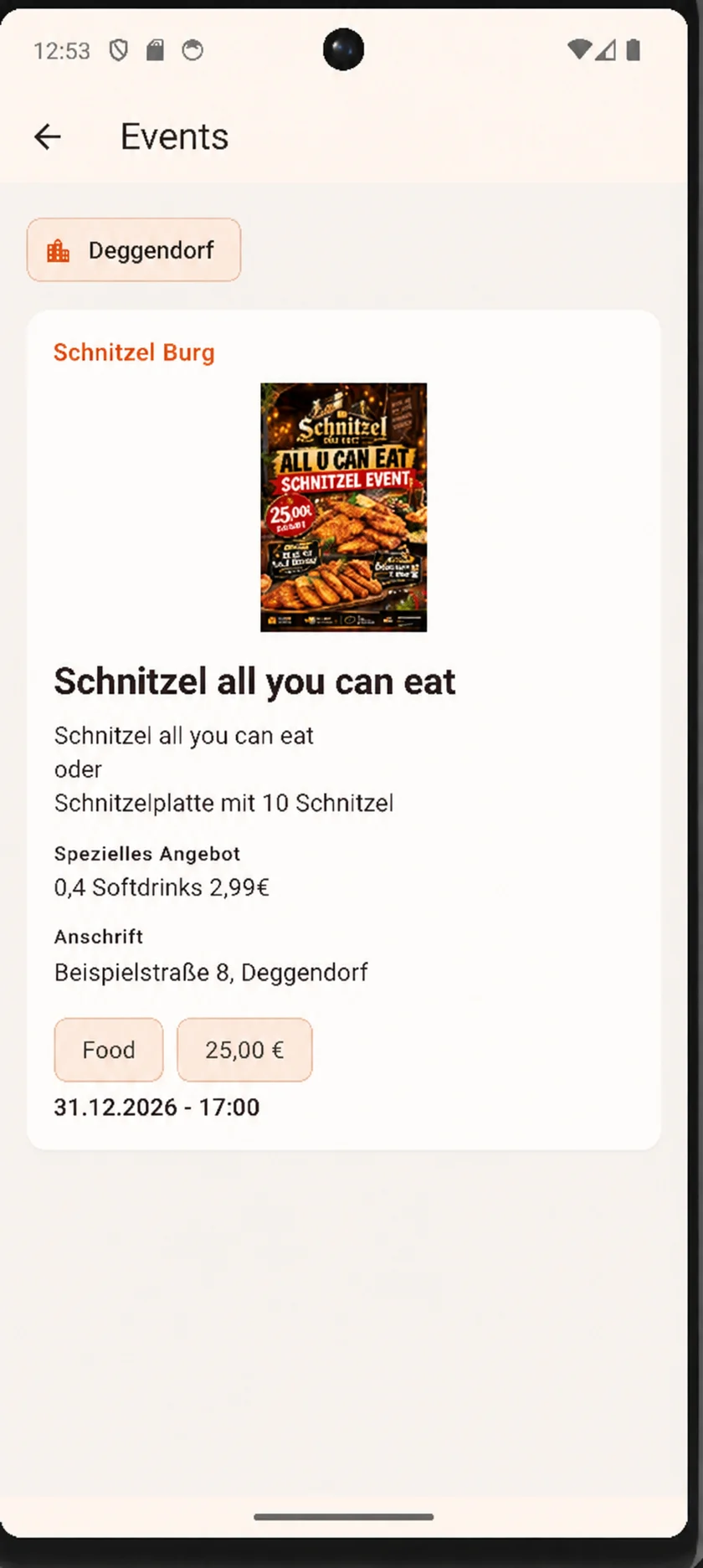 Event der Schnitzel Burg mit Bild, Beschreibung, speziellem Angebot, Eintrittspreis und Termin